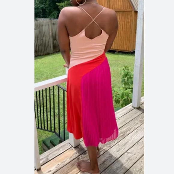 CUSHNIE X Target satin dress sleeveless lined pleated skirt pink red size 12 NEW - Picture 4 of 12